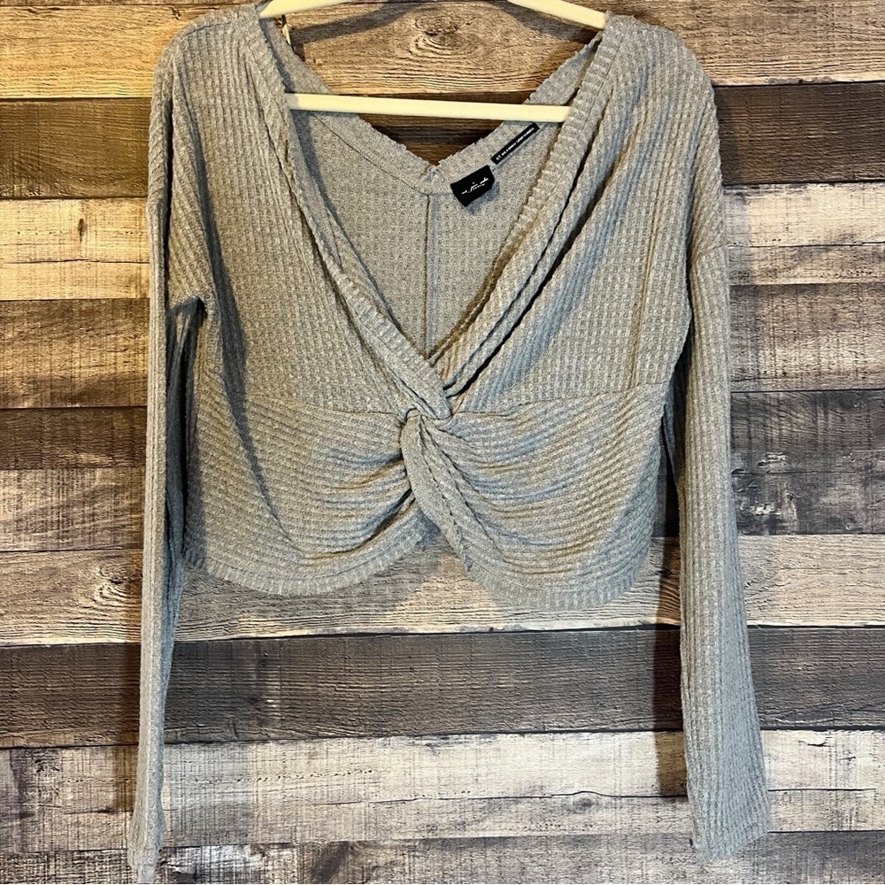 Urban Outfitters Out from Under Grey Waffle Knit Twist‎ Front Crop Top